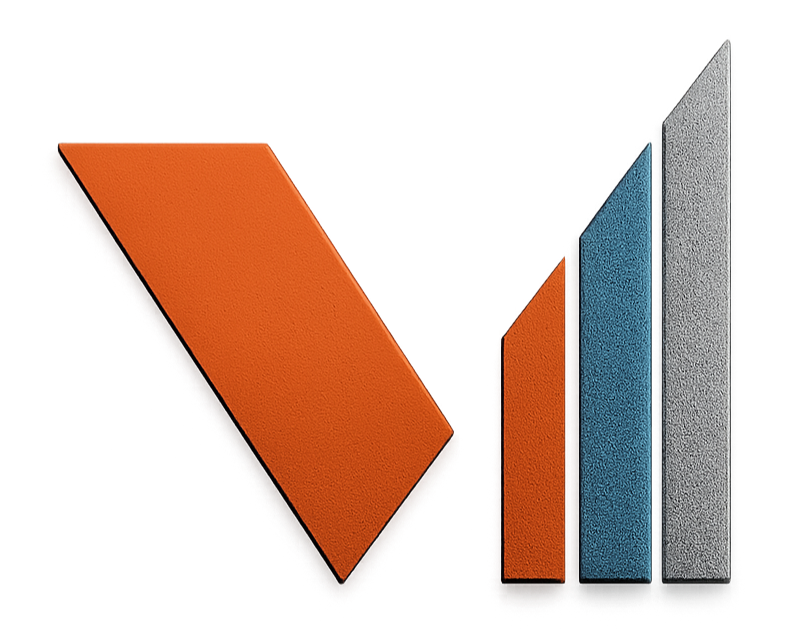 Vistrium Consulting Logo A logo depicting a diagonal bar and a series of vertical bars of increasing size combining to form a 'V'